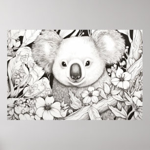 Koala fredliga naturen Prairie Sketch Teckning Sti Poster