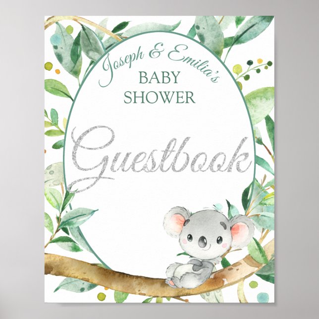 Koala Gender Neutral Baby Shower Guestbook-tecken Poster (Framsidan)