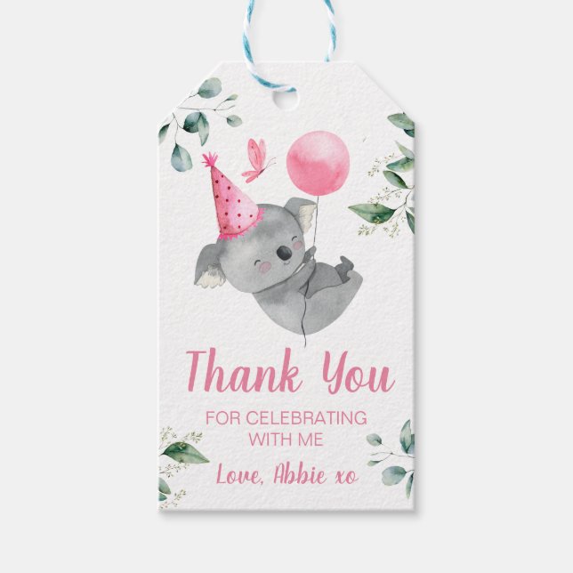 Koala Girl Födelsedagsfest Favor Bag Presentetikett (Framsidan)