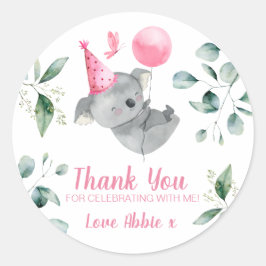 Koala Girl Rosa Birthday Favor Runt Klistermärke