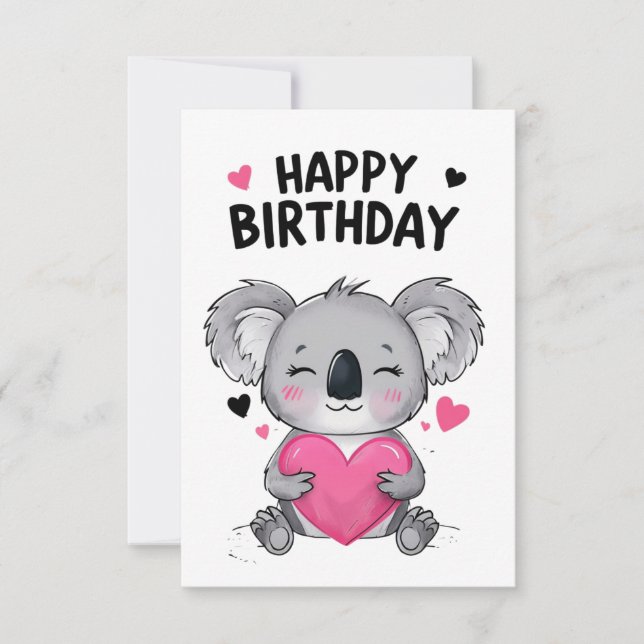 Koala Grattis på födelsedagen Card med Hearts (Framsida)