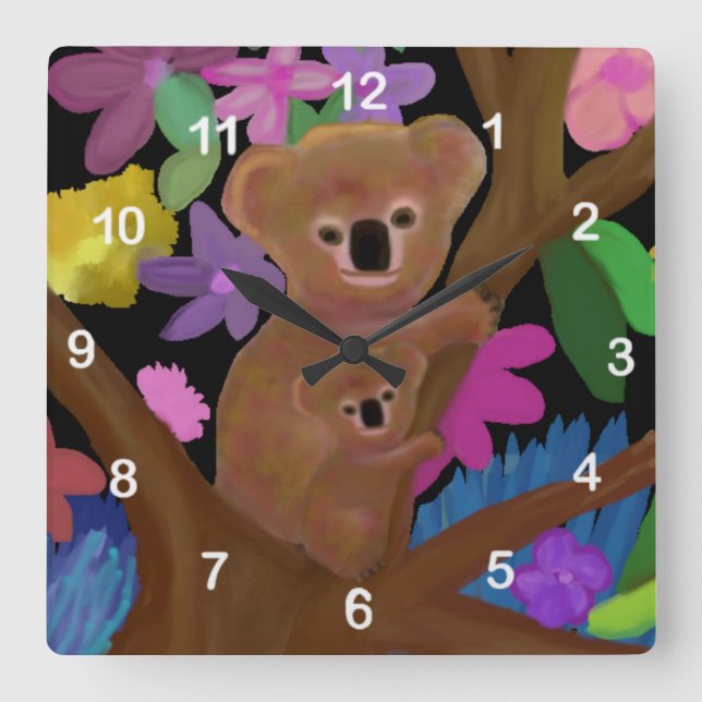 Koala Habitat Clock Fyrkantig Klocka (Framsida)