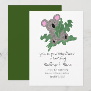 Koala Handritad Baby Shower Inbjudningar