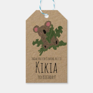 Koala Handritad Djur Grön Födelsedagsfest Presentetikett