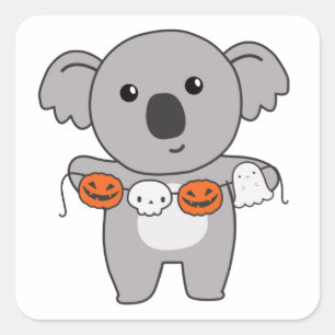 Koala Happy halloween Pumpkin Fladdermus Costume S Fyrkantigt Klistermärke