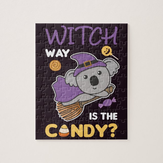 Koala Hexe Witch Witch Way är Candy Happy hallowee Pussel (Vertikal)