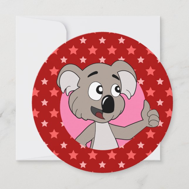 Koala huvud tecknad födelsedags tryckta inbjudning inbjudningar (Framsida)