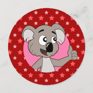 Koala huvud tecknad födelsedags tryckta inbjudning inbjudningar