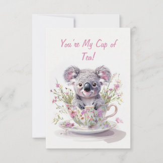 Koala i blomsterte-kopp  tack kort