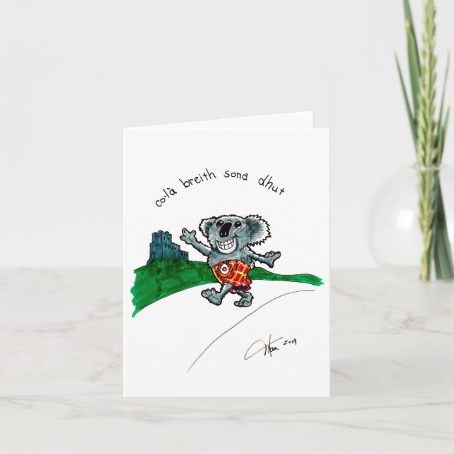 Koala i ett kilt födelsedagskort kort (Framsida)