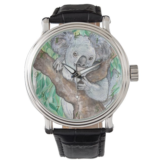 Koala i Eucalyptus Träd Painting Armbandsur (Framsida)