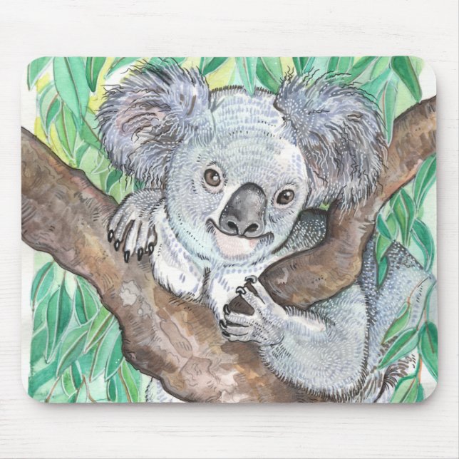 Koala i Eucalyptus Träd Painting Musmatta (Framsidan)