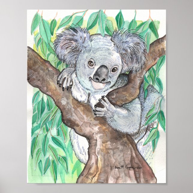 Koala i Eucalyptus Träd Painting Poster (Framsidan)