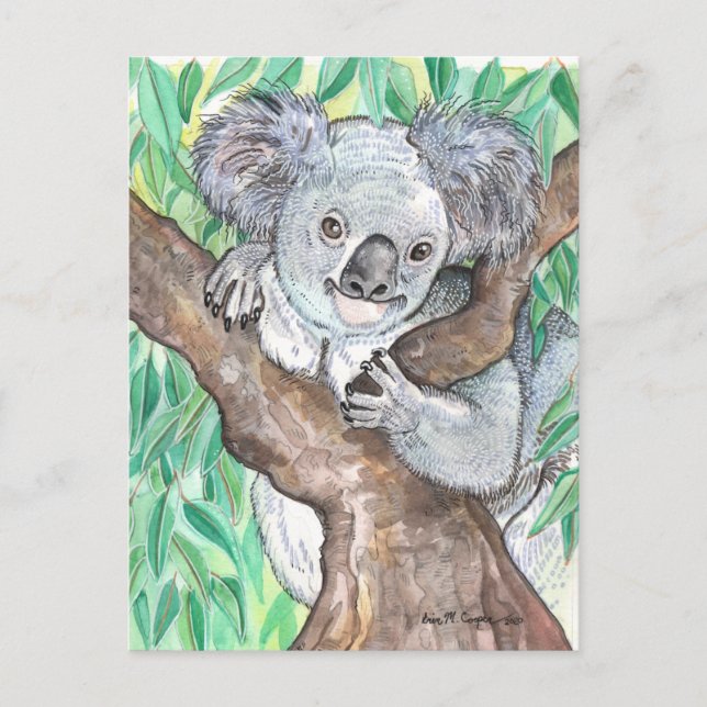 Koala i Eucalyptus Träd Painting Vykort (Framsida)