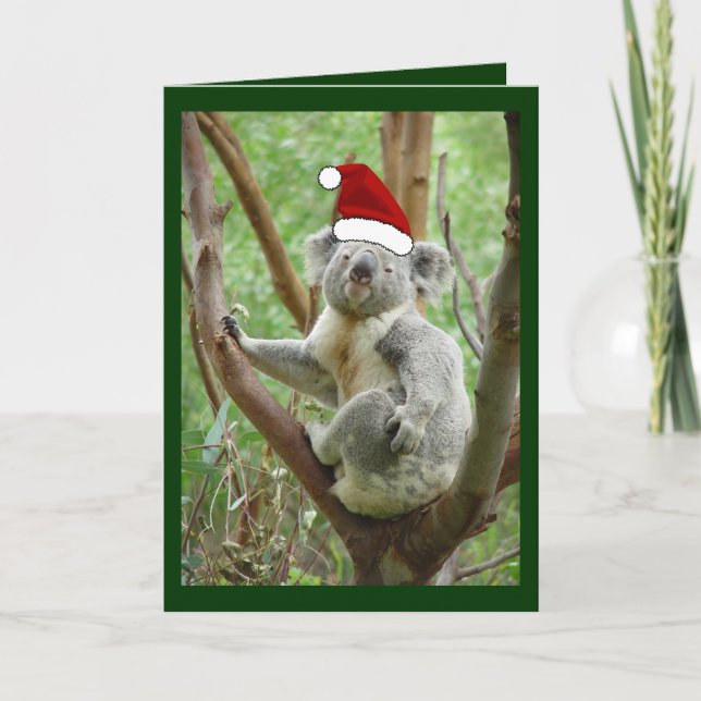Koala i julkort för Santa hattfoto Helgkort (Framsida)