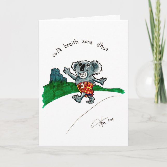Koala i kilt födelsedagskort kort (Framsida)
