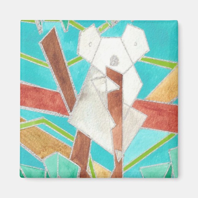 Koala i Träd Original Abstrakt Art Magnet (Framsidan)