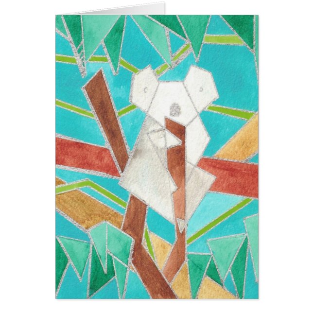 Koala i träd Original abstrakt konst Hälsningskort (Framsidan)