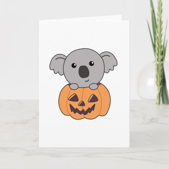 Koala in Pumpkin Orange Koalas Halloween Bärchen Kort (Framsida)