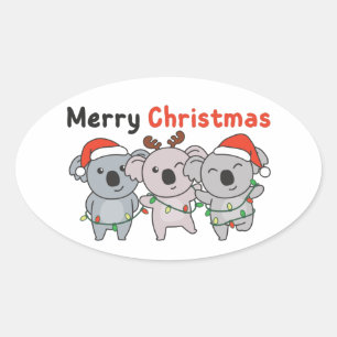 Koala jul Animals Koalas God jul Cla Ovalt Klistermärke