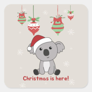Koala jul Snö Winter Animals Koalas Square Fyrkantigt Klistermärke