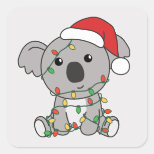 Koala Jul Winter Animals Koalas Square Stick Fyrkantigt Klistermärke