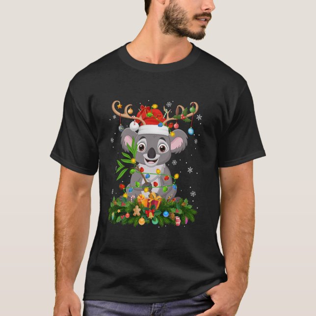 Koala Julafton Lighting Reindeer Santa Hat Koala C T Shirt (Framsida)