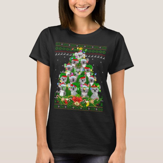 Koala Julafton Lighting Träd Santa Koala Ugly Chri T Shirt (Framsida)