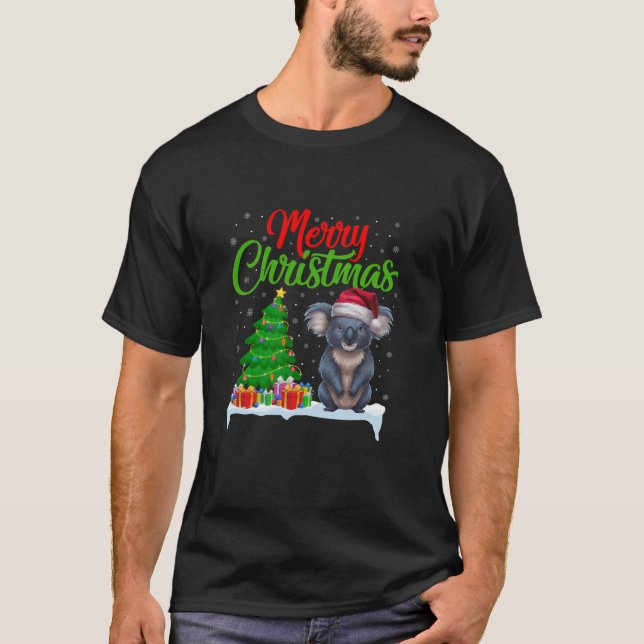 Koala Julgran Ljus Funny Julafton Koala Älskare T Shirt (Framsida)