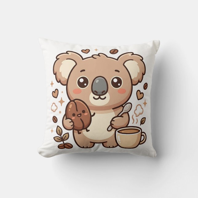 Koala Kawaii Kaffe Kastkudde Kudde (Framsida)