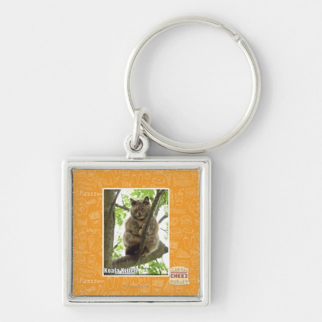 Koala Kitteh Fyrkantig Silverfärgad Nyckelring (Framsidan)