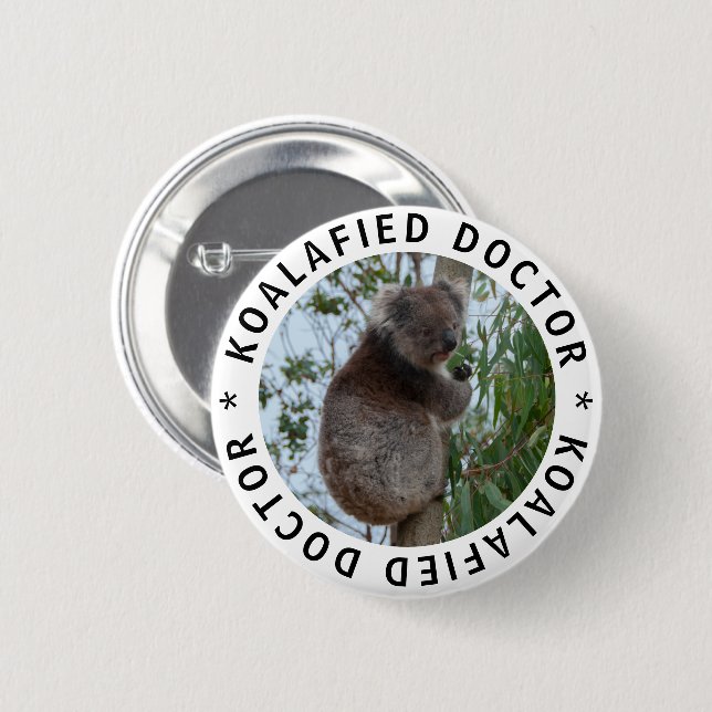 Koala Koalafied Qualified Doktor Cute Funny Button Knapp (Framsida & baksida)