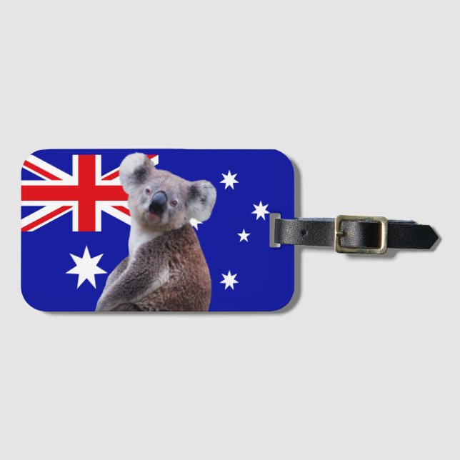 Koala med Australian Flagga Background Bagagebricka (Framsida horisontal)