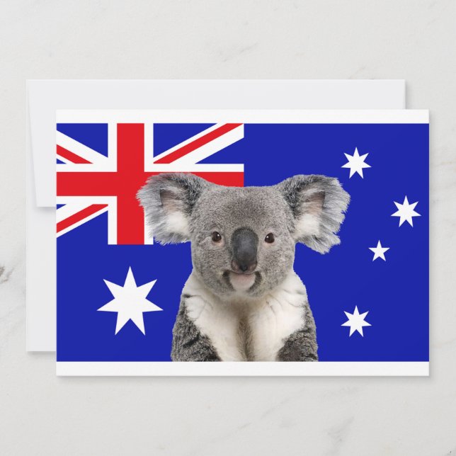 Koala med Australian Flagga Background Fodral-Mate Inbjudningar (Framsida)