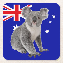 Koala med Australian Flagga Background Underlägg Papper Kvadrat