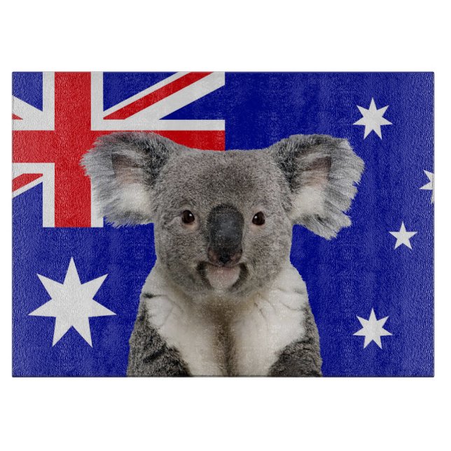 Koala med australiens flagga som bakgrund     (Framsidan)