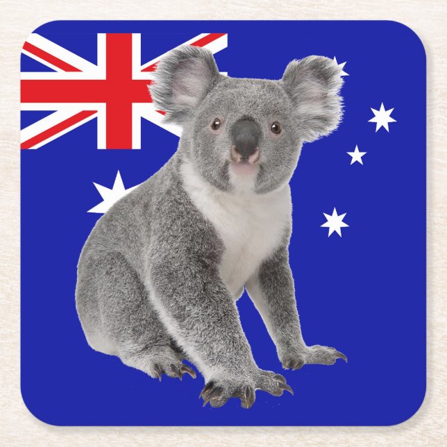 Koala med australiensisk flaggabakgrund   underlägg papper kvadrat (Framsidan)