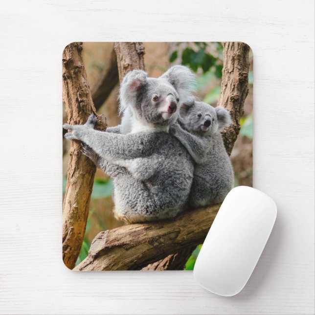 Koala med Baby i Träd i Australien Musmatta (Med mus)