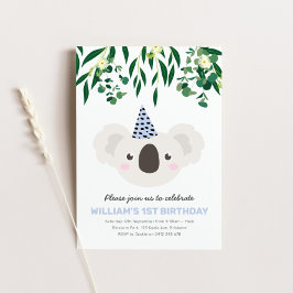 Koala med blått Party födelsedag Inbjudningar