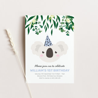 Koala med blått Party födelsedag Inbjudningar