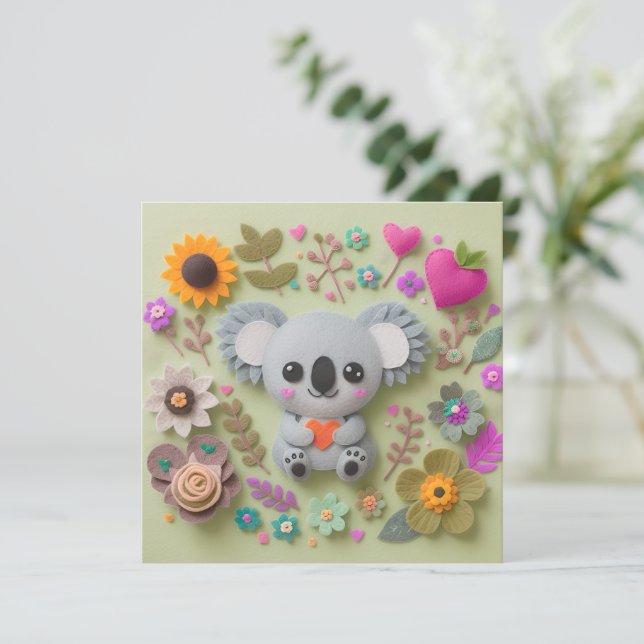 Koala med blommor som håller ett hjärta julkort (Stående Fram)