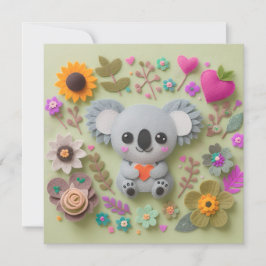 Koala med blommor som håller ett hjärta julkort
