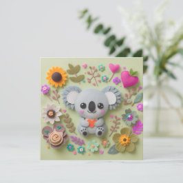Koala med blommor som håller ett hjärta julkort