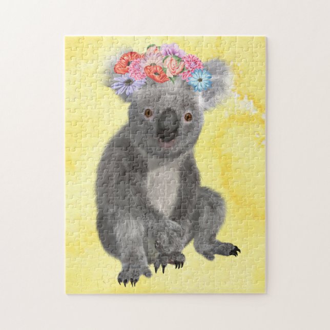 Koala med blommor vår vattenfärgsart pussel (Vertikal)