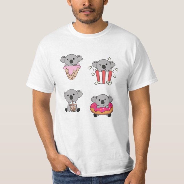 Koala med godis Kawaii Koalas med mat T Shirt (Framsida)