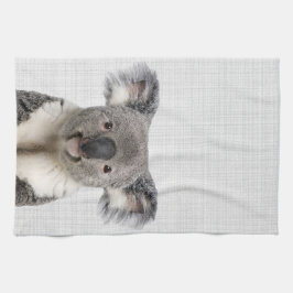 Koala med Grått Linen Background Kökshandduk