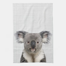 Koala med Grått Linen Background Kökshandduk