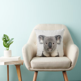 Koala med Grått Linen Background Kudde