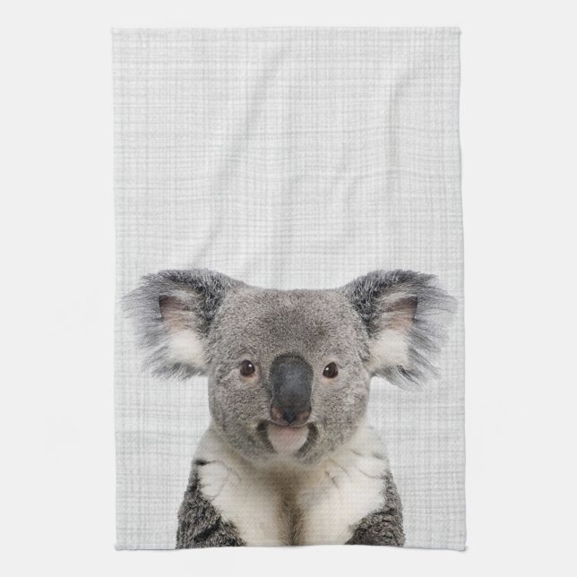 Koala med grått linnebakgrund    kökshandduk (Vertikal)