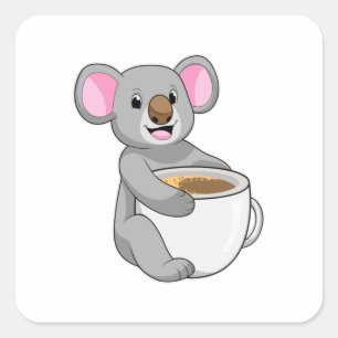 Koala med Koffee Kopp Fyrkantigt Klistermärke